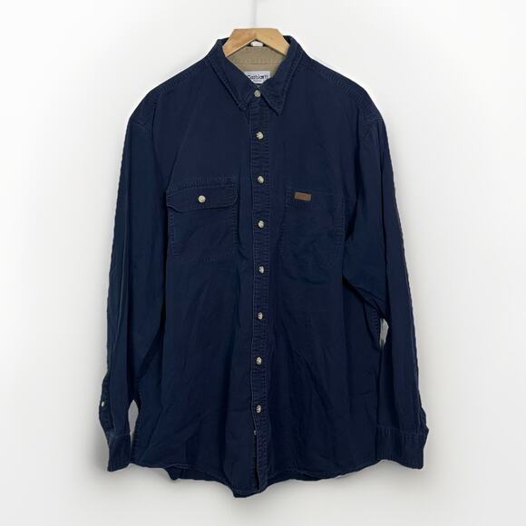 Y2K Vintage Carhartt Work Shirt Mens Size 2XL Tall Dark Blue Chore Button Down - Picture 1 of 7